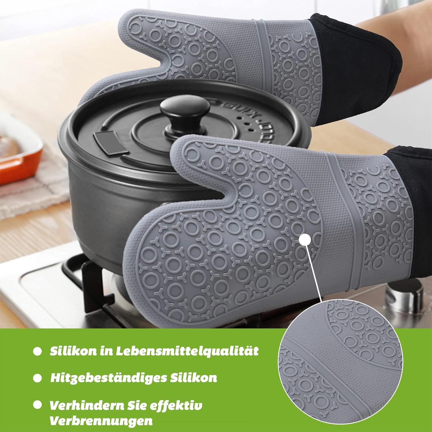 Ofenhandschuh Set Silikon Topflappen Hitzebeständig Extra Lang Anti-Rutsch