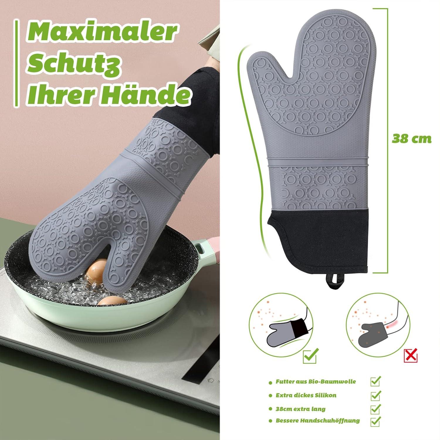 Ofenhandschuh Set: Topflappen Silikon Hitzebeständig Extra Lange