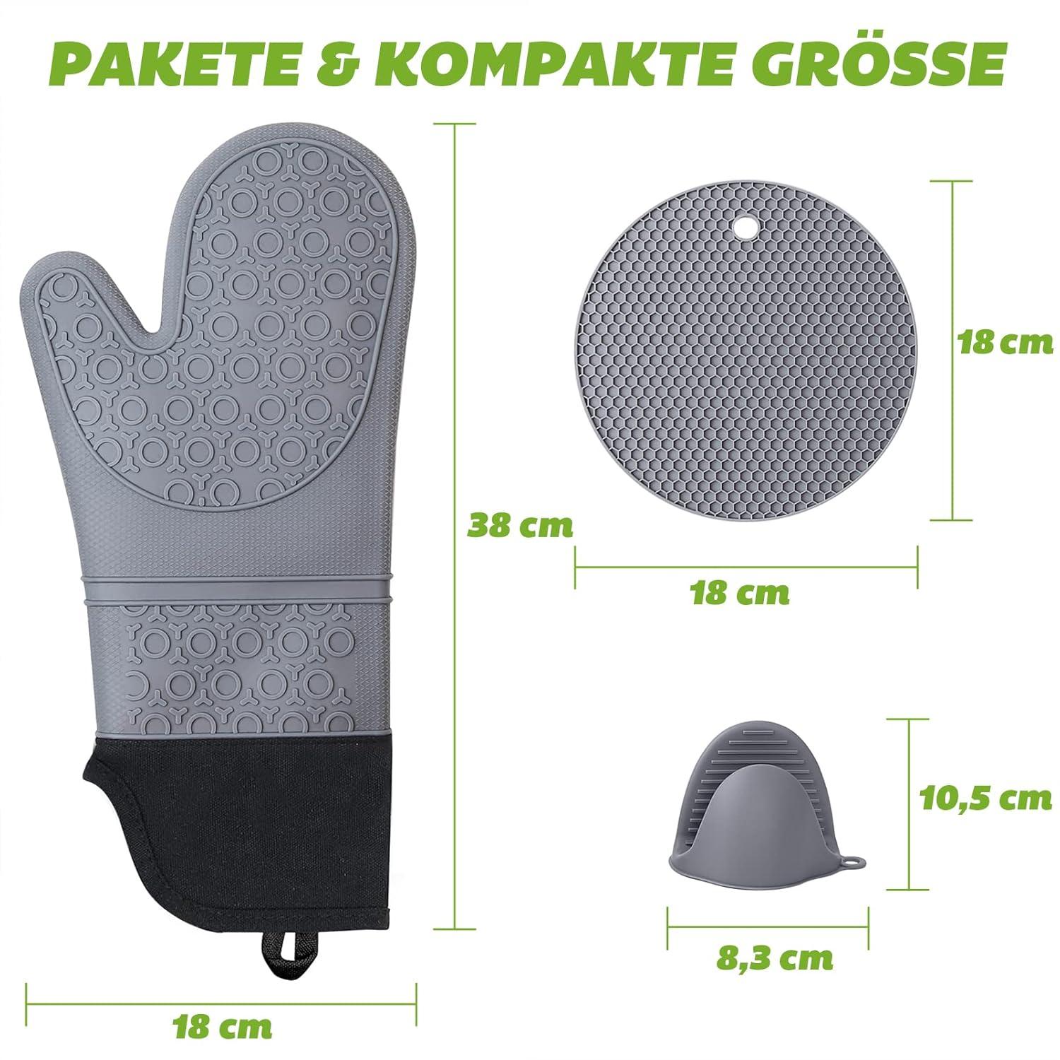 Ofenhandschuh Set Silikon Topflappen Hitzebeständig Extra Lang Anti-Rutsch