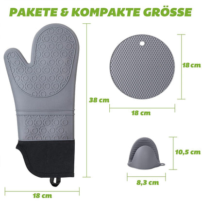 Ofenhandschuh Set Silikon Topflappen Hitzebeständig Extra Lang Anti-Rutsch