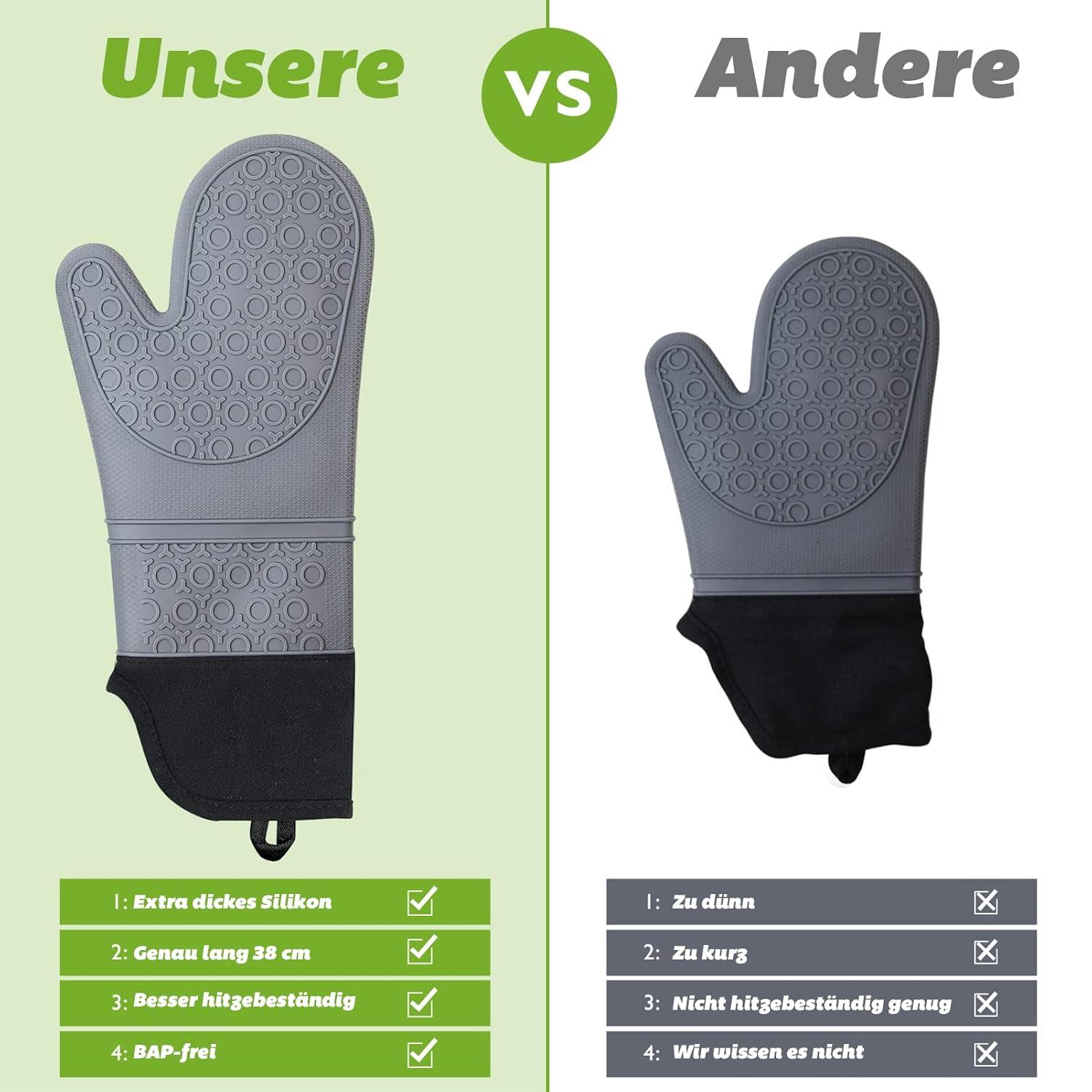 Ofenhandschuhe Silikon Set Hitzebeständig Anti-Rutsch Küche