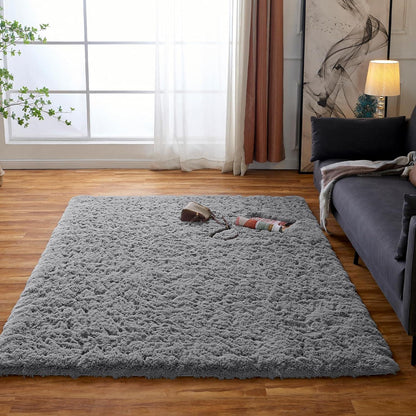 Hochflor Teppich Grau Langflor für Schlafzimmer Wohnzimmer
