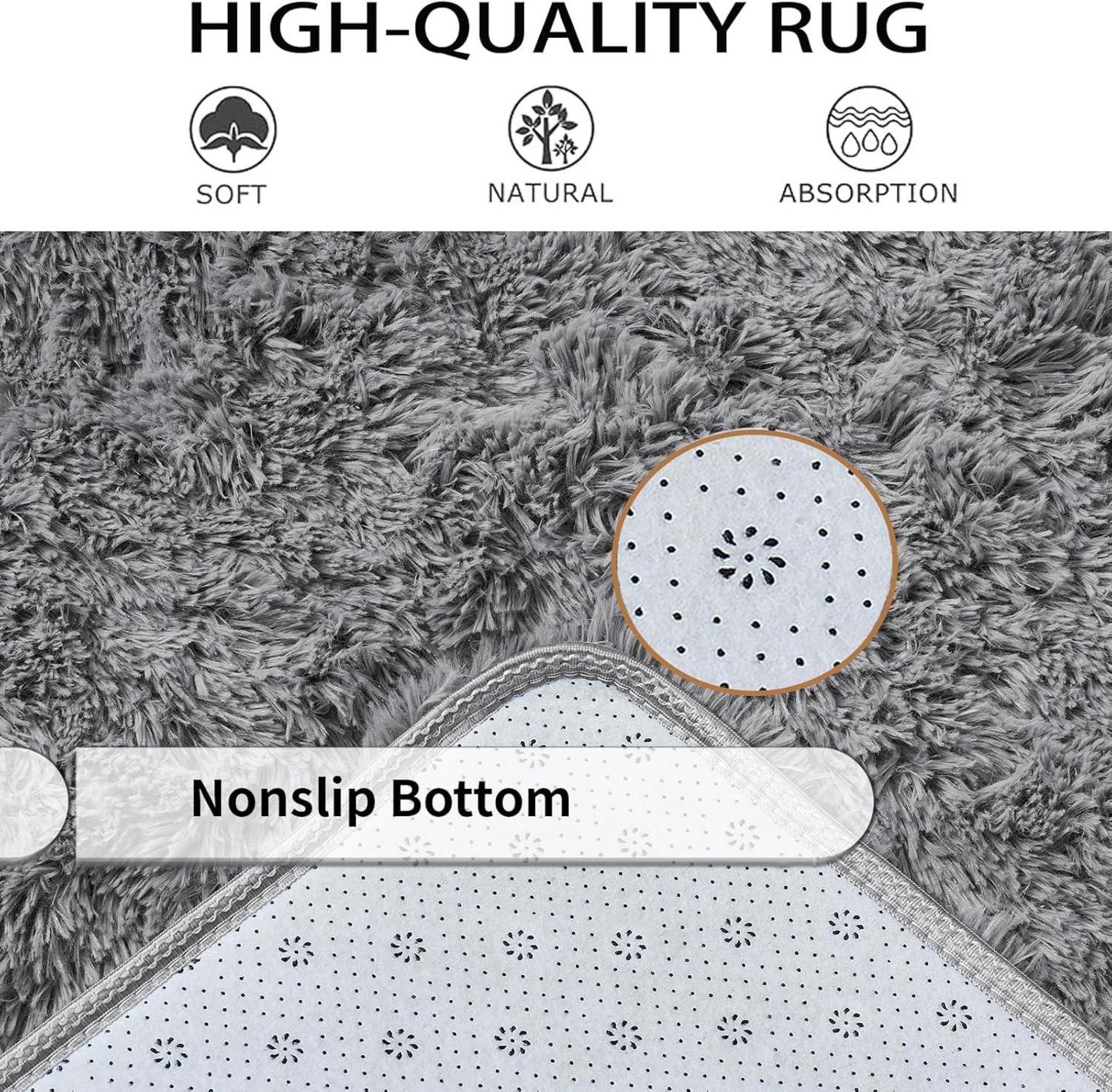 Hochflor Teppich Grau Langflor für Schlafzimmer Wohnzimmer