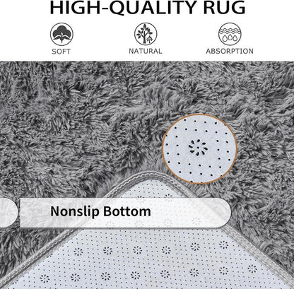 Hochflor Teppich Grau Langflor für Schlafzimmer Wohnzimmer