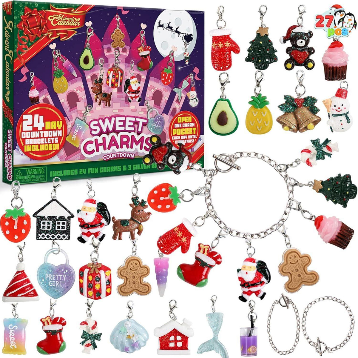 Adventskalender mit 24 Anhängern & 3 Armbändern, Bastelset