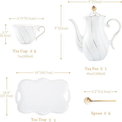 Luxuriöses 14-tlg. Teeservice Britischer Stil Goldenem Rand Porzellan-Tee-Set