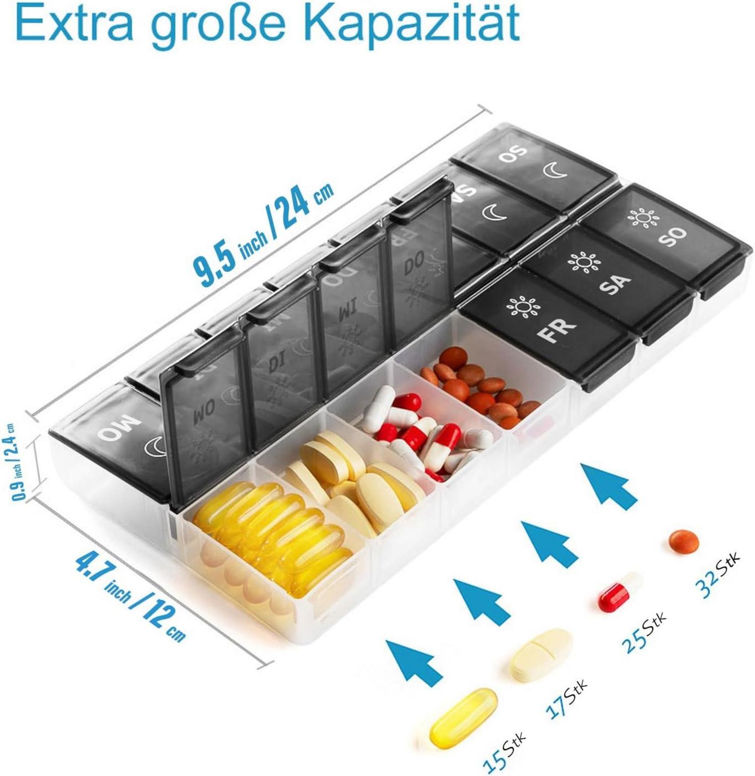 Tablettenbox 7 Tage Morgens Abends Groß XL Dispenser Vitamine