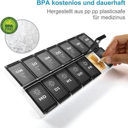 Tablettenbox 7 Tage XL Schwarz BPA-frei Medikamenten-Organizer