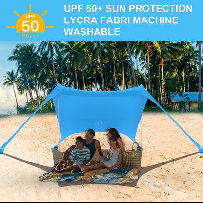 Strandzelt Lycra Sonnenschutz UPF 50+ mit Sandsack Anker Blau