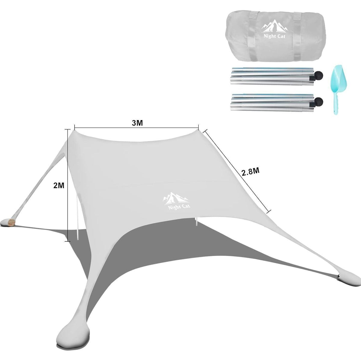 Strandzelt Lycra Sonnensegel UV-Schutz UPF 50+ 3x2.8m Grau
