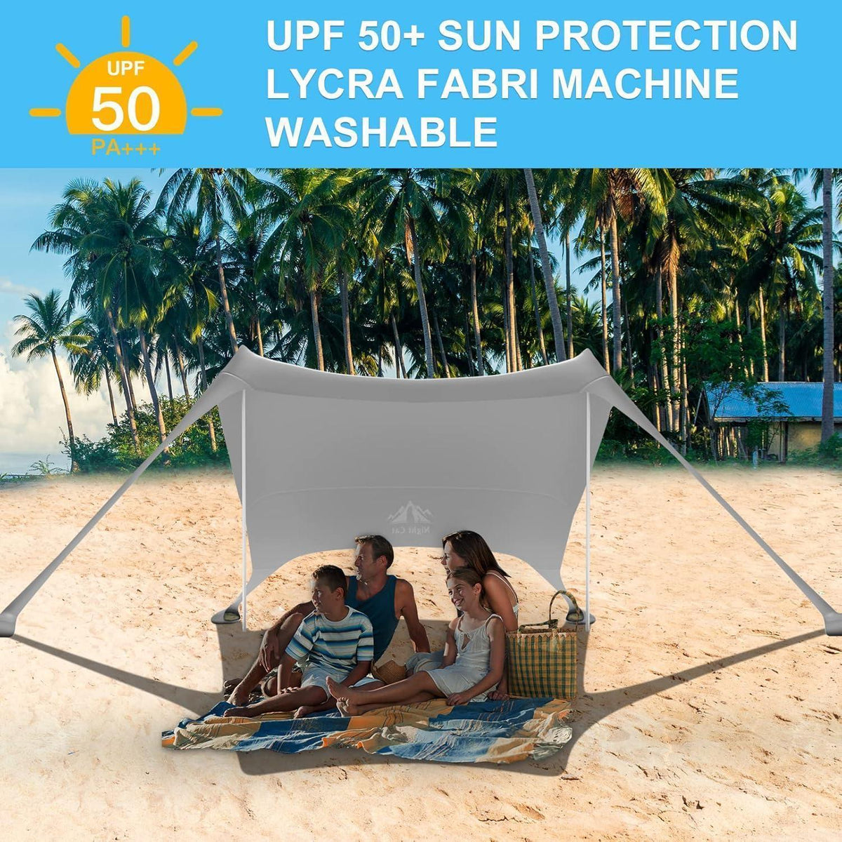 Strandzelt Lycra Sonnensegel UV-Schutz UPF 50+ 3x2.8m Grau