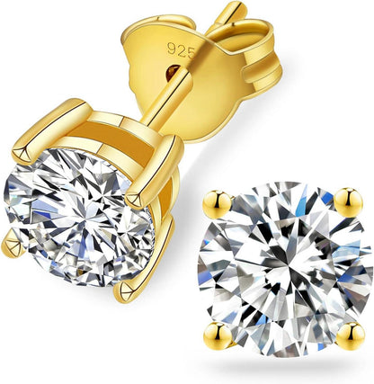 Moissanit Ohrringe 925 Silber Damen VVS1 D 6,5mm Gold/Weißgold 2,0ct
