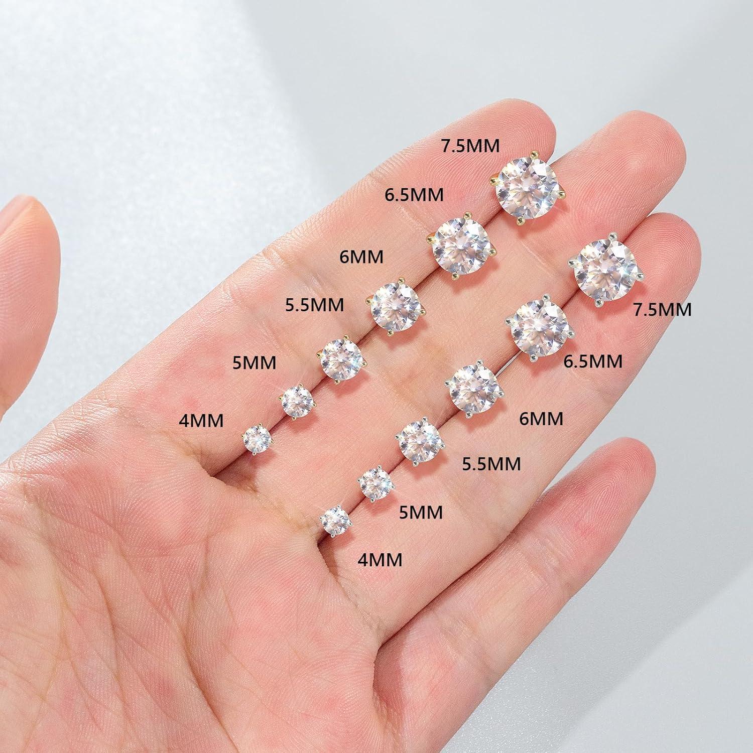 Moissanite Ohrringe Silber 925 Damen Ohrstecker VVS1 D 14K Gold 5,5 mm 1,2 ctw