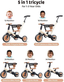 Kinderdreirad 5-in-1 Laufrad mit Schubstange und