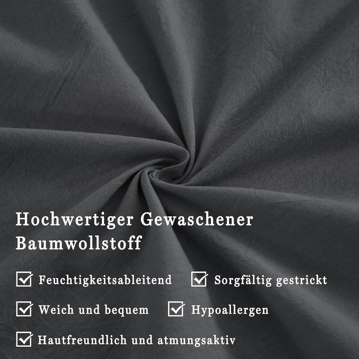 2er Set Kissenbezüge 80x80 cm Dunkelgrau Gewaschene Baumwolle