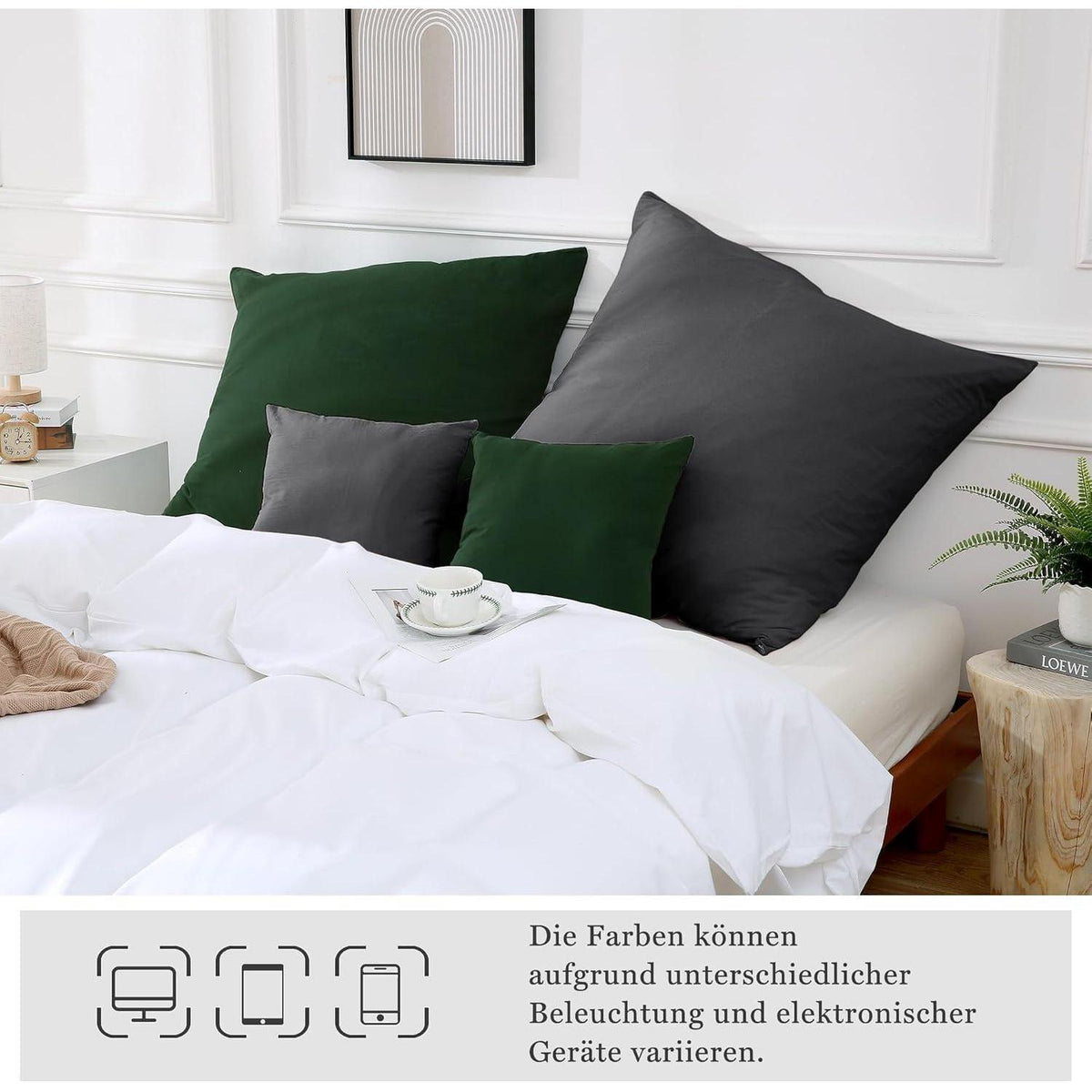 2er Set Kissenbezüge 80x80 cm Dunkelgrau Gewaschene Baumwolle