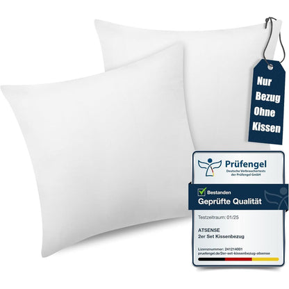 ATsense 2er Set Kissenbezug 100% Baumwolle Weiß 40x40 cm
