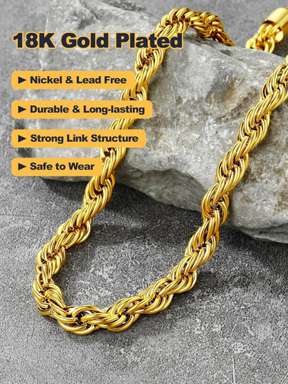 U7 klassische Kordelkette Edelstahl vergoldet 9mm Zopfkette 46cm Gold