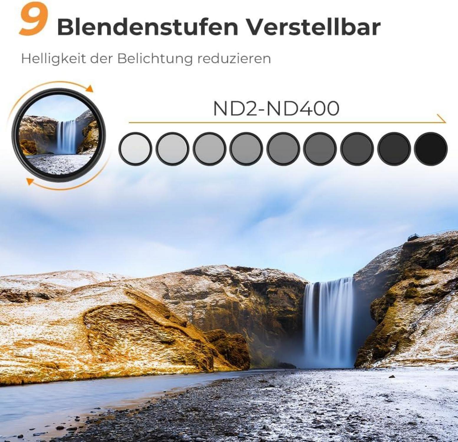 Variabler ND Filter ND2-ND400 62mm Slim Neutral Graufilter