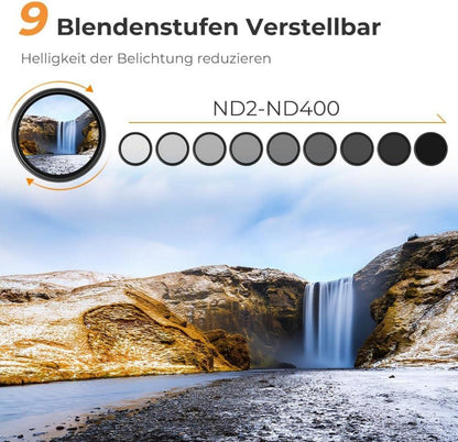 Variabler ND Filter 49mm ND2-400 für Bewegungsunschärfe