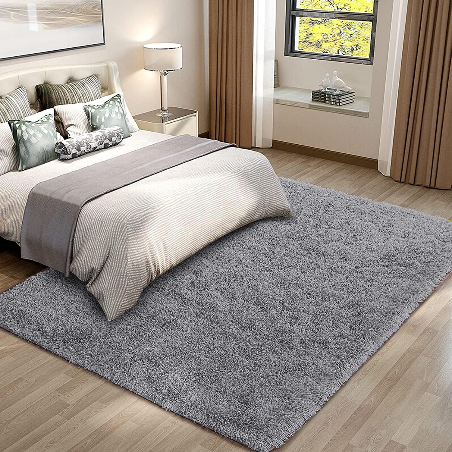 Langflor Teppich Waschbar Modern Flauschig Grau Rosa
