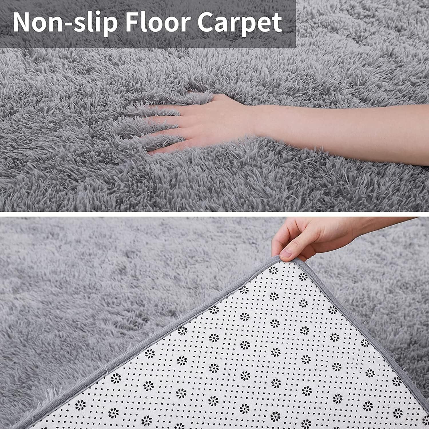 KINGSON Teppich Wohnzimmer Flauschig Langflor Modern Grau 120x160cm