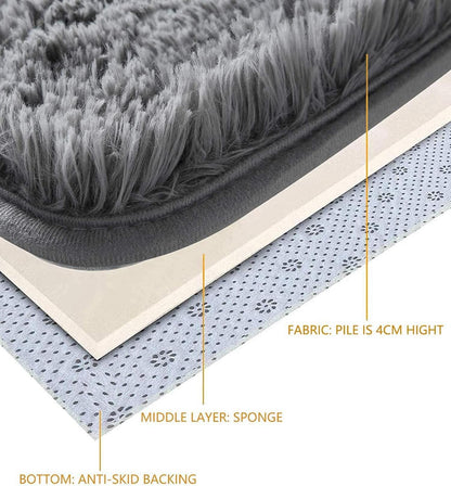 KINGSON Hochflor Teppich Modern Flauschig Grau 120x160cm Neu
