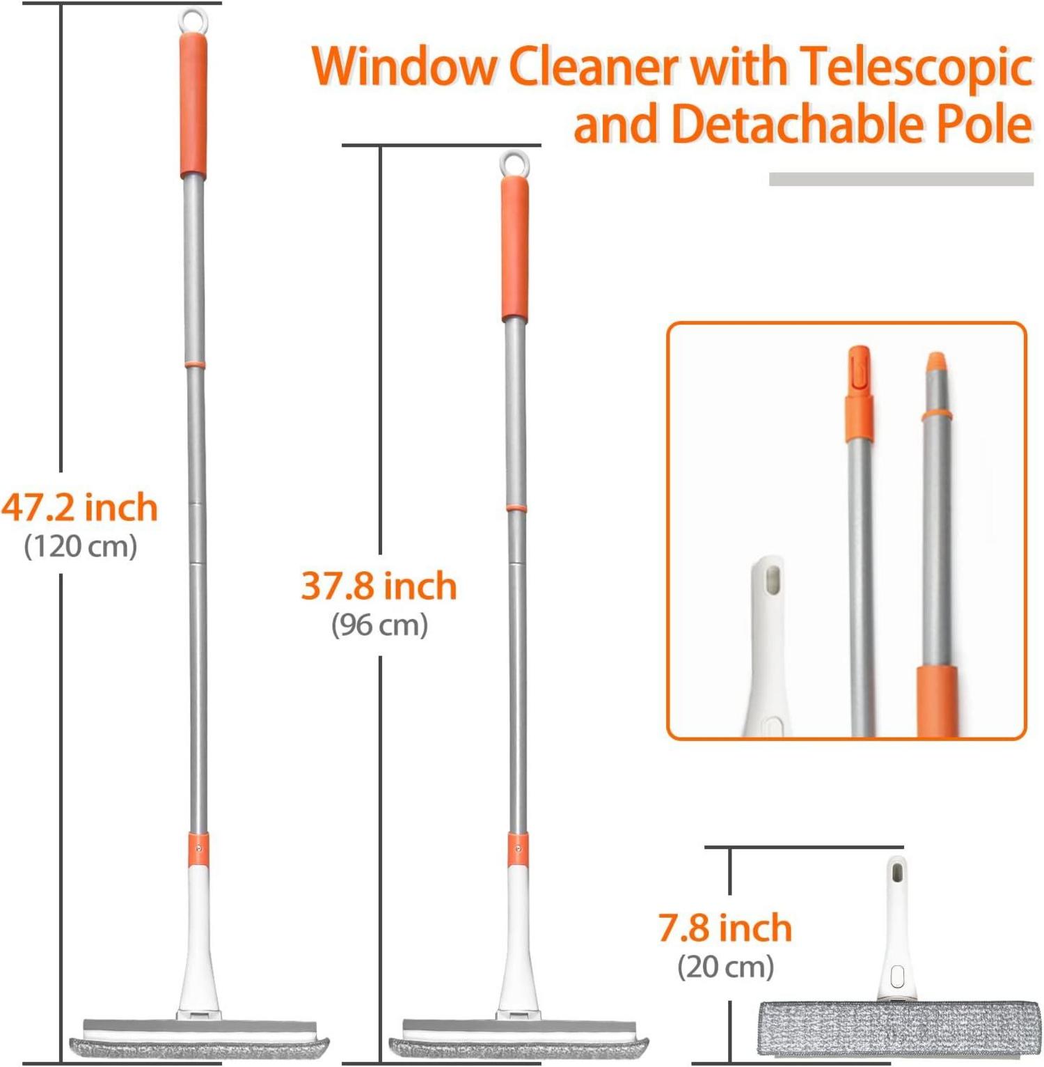 JEHONN Profi Fensterputzer Set 120 cm Teleskopstange Squeegee & Mikrofasertuch