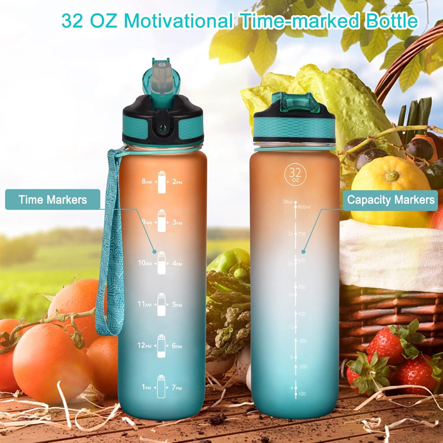 Sport-Wasserflasche 1L mit Strohhalm Zeitmarkierungen auslaufsicher BPA-frei