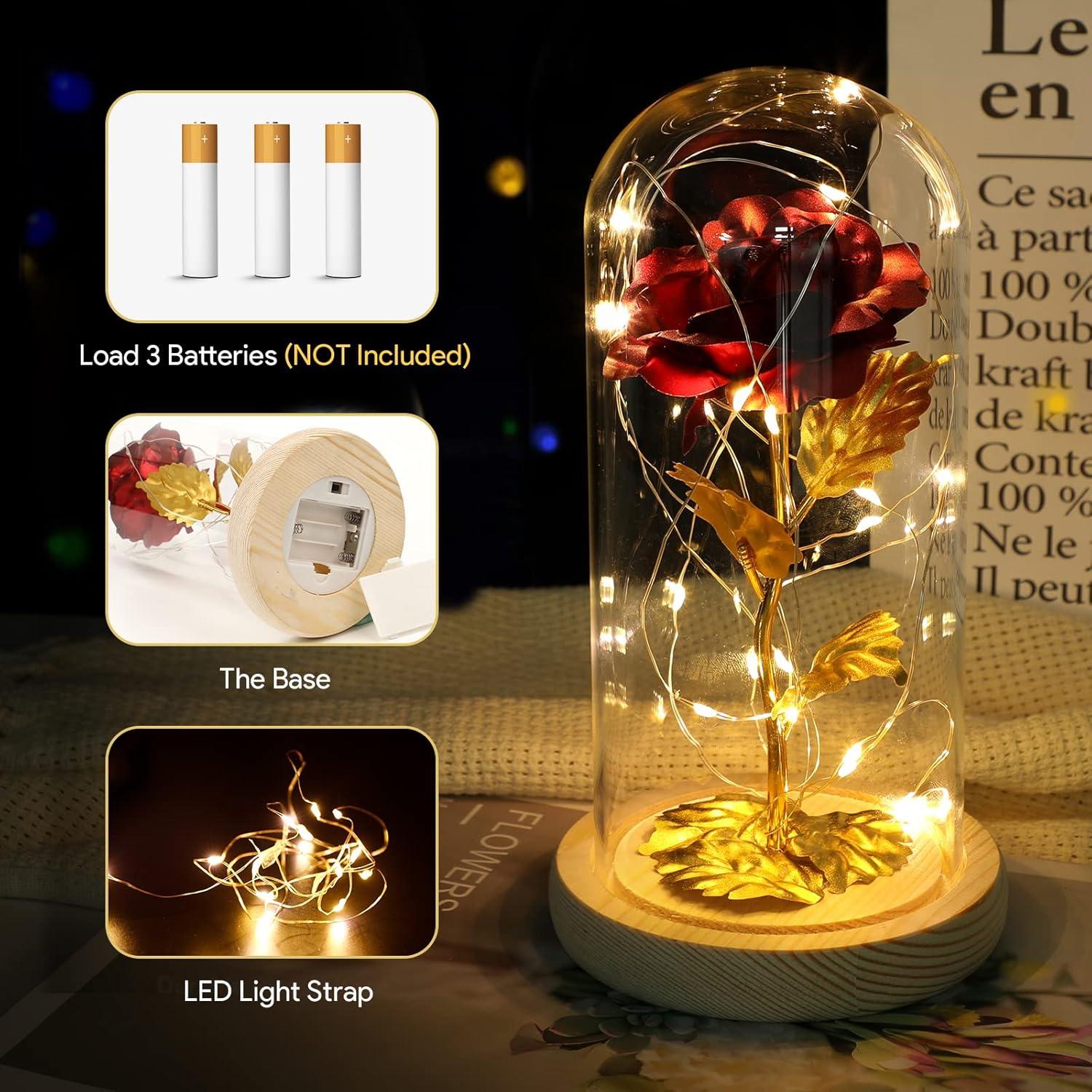 Ewige Rose im Glas mit LED-Licht für Frauen - Valentinstagsgeschenk