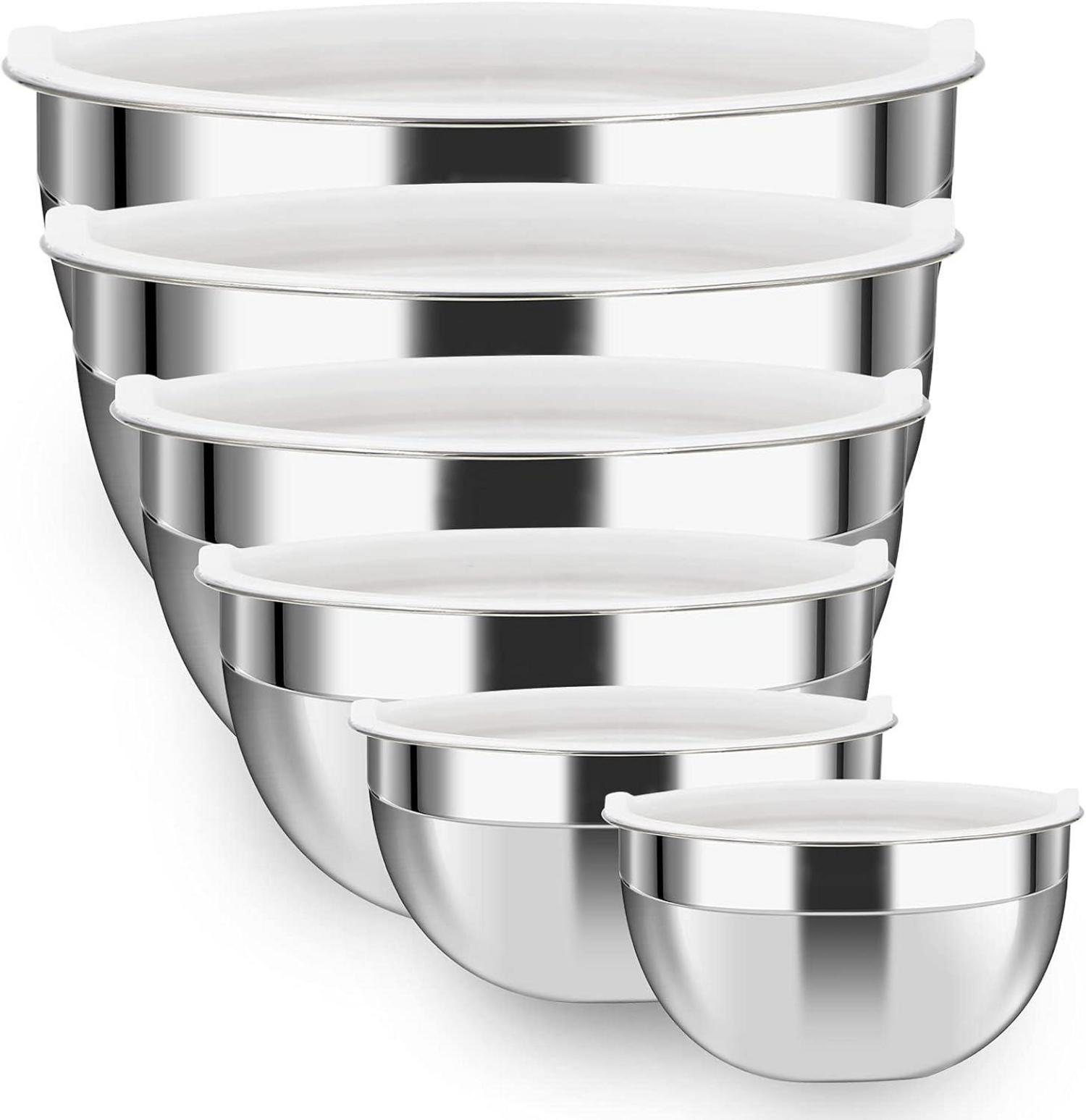 Edelstahl Schüssel Set 6er Deckel Salatschüsseln Rührschüsseln Metall