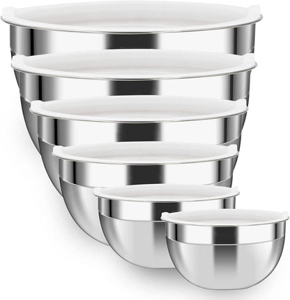 Edelstahl Schüssel Set 6er Deckel Salatschüsseln Rührschüsseln Metall