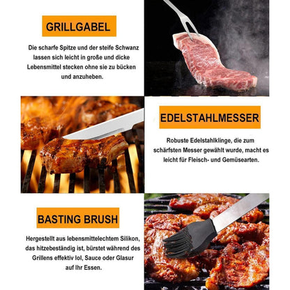 Grillbesteck Set mit Koffer 20 tlg Edelstahl Grill Geschenke
