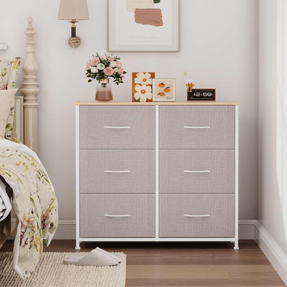 Kommode mit 6 Stoffschubladen – Grau, 30x80x71,5 cm