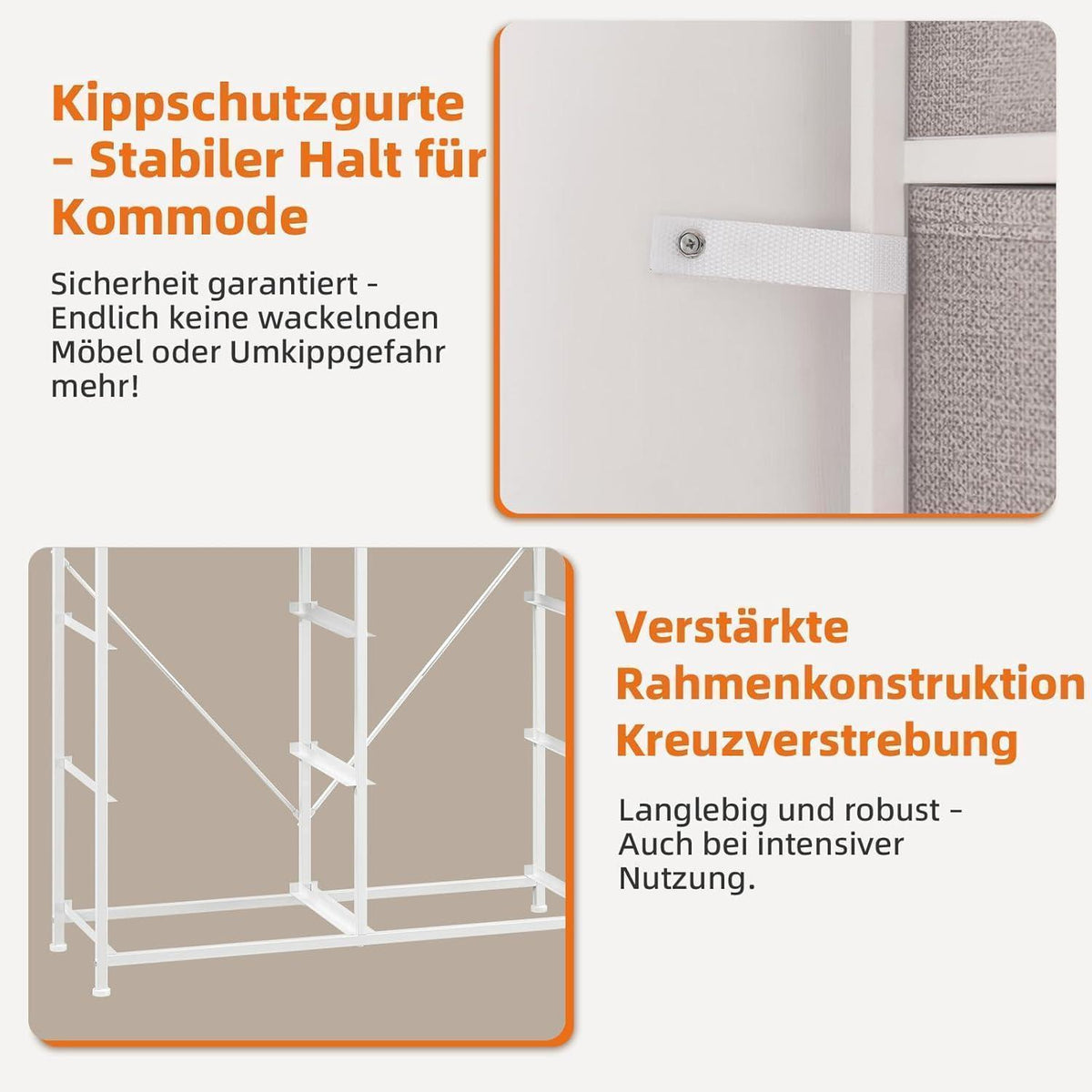 Kommode mit 6 Stoffschubladen – Grau, 30x80x71,5 cm