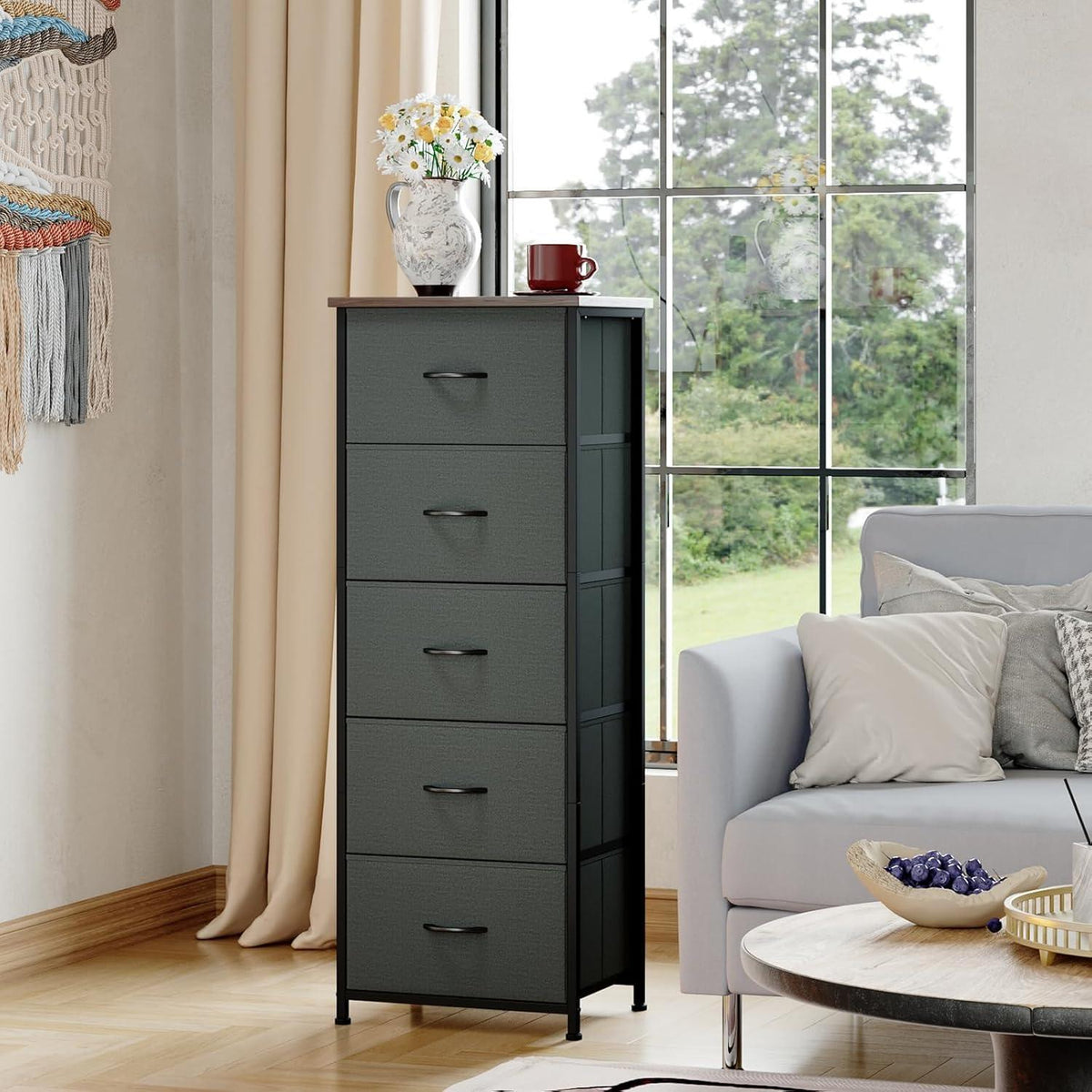 Somdot Stoffkommode 5 Schubladen – Grau, Schlafzimmer Organizer