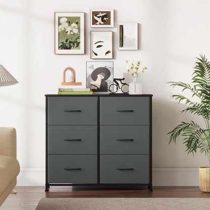 Kommode mit 6 Stoffschubladen – Grau, 30x80x71,5 cm