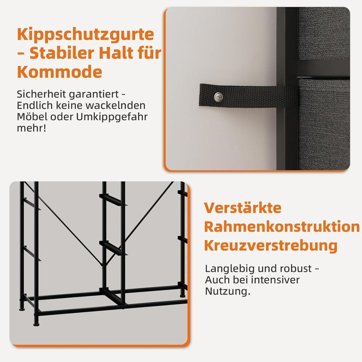 Kommode mit 6 Stoffschubladen – Grau, 30x80x71,5 cm