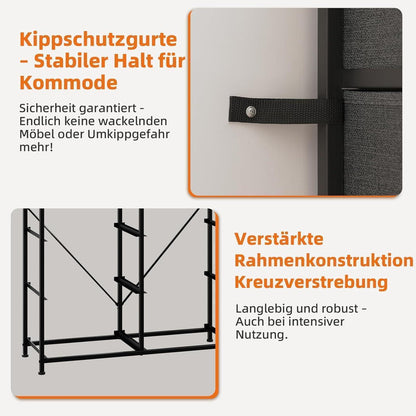 Kommode mit 6 Stoffschubladen – Grau, 30x80x71,5 cm