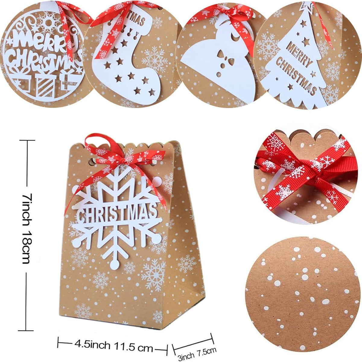 12 Stück Weihnachtsgeschenktüten Kraftpapier Kalender Festtage