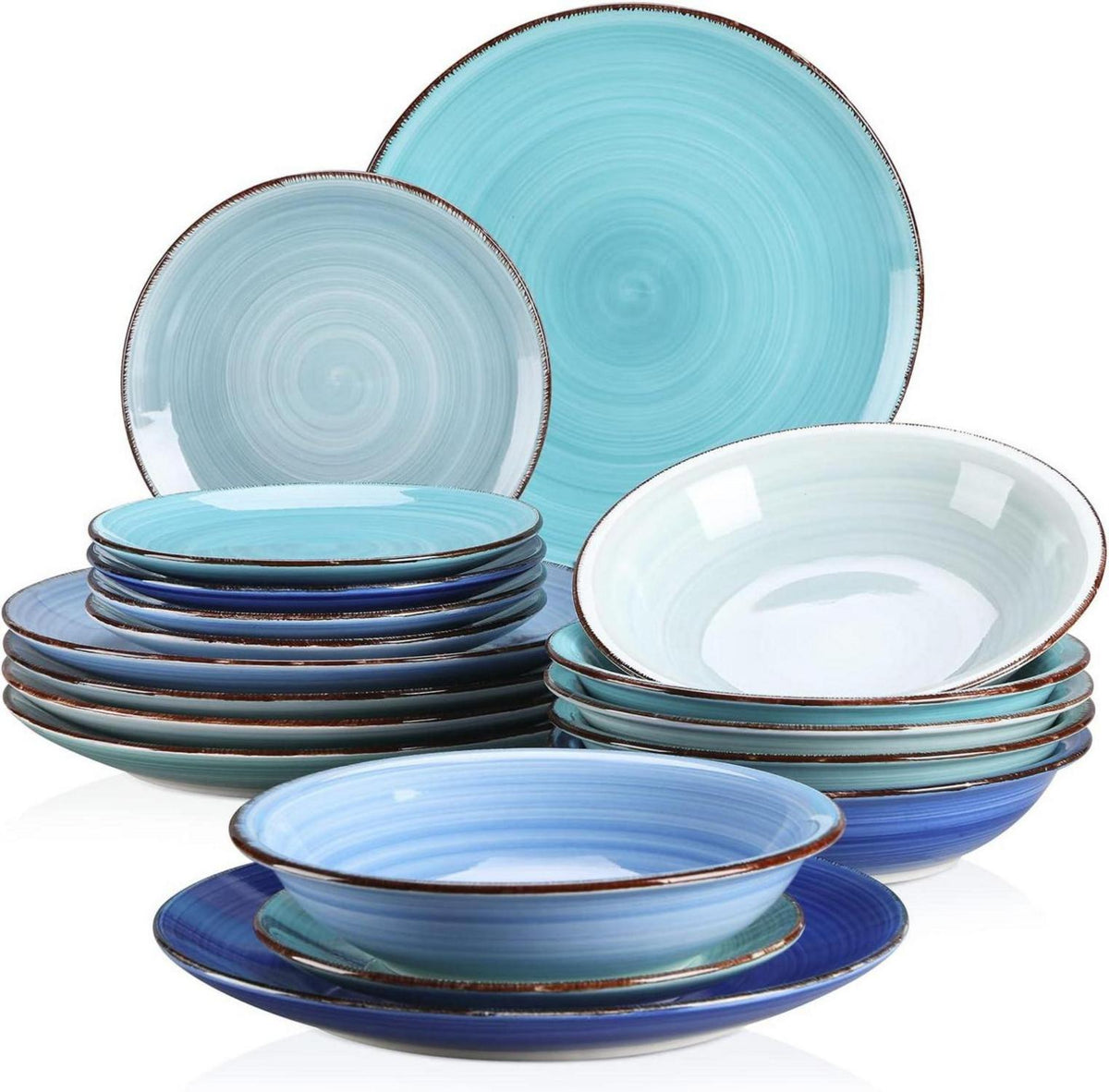 Tafelservice Steingut Kombiservice 18-teilig Blaue Serie