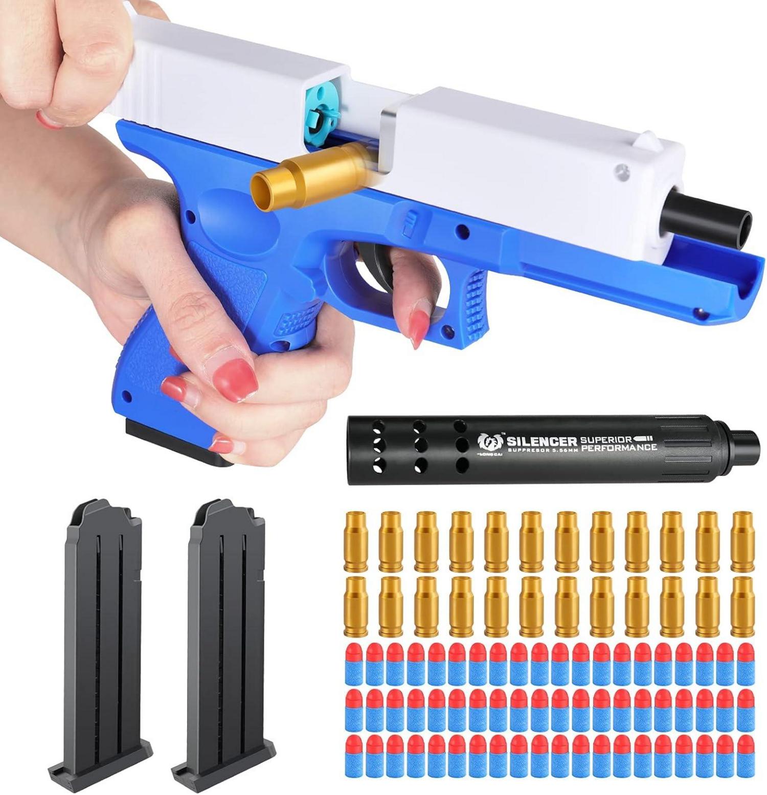 Spielzeug Pistole Magazin Schalldämpfer Soft Foam Bullets Gun Toy Set