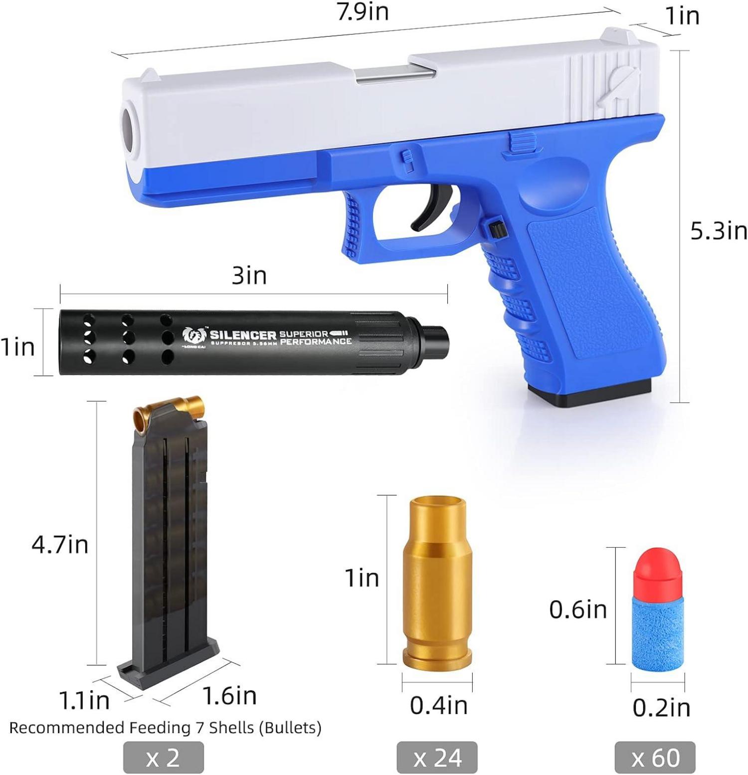 Spielzeugpistole Set mit Schalldämpfer, Magazin, Schaumstoffgeschossen