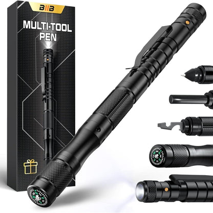 BIIB Taktischer Stift Multitool mit Kompass LED 8 IN 1