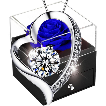 Blaue Infinity Rose mit 925er Sterling Silber Halskette