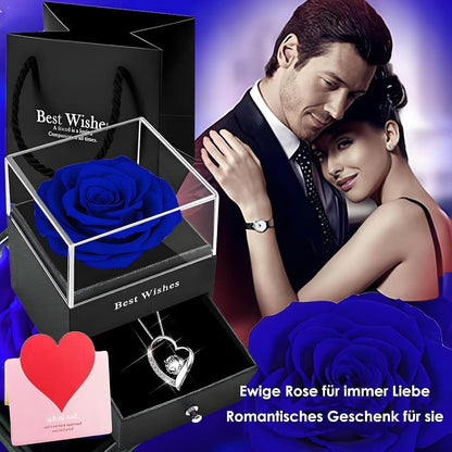 Blaue Infinity Rose mit 925er Sterling Silber Halskette
