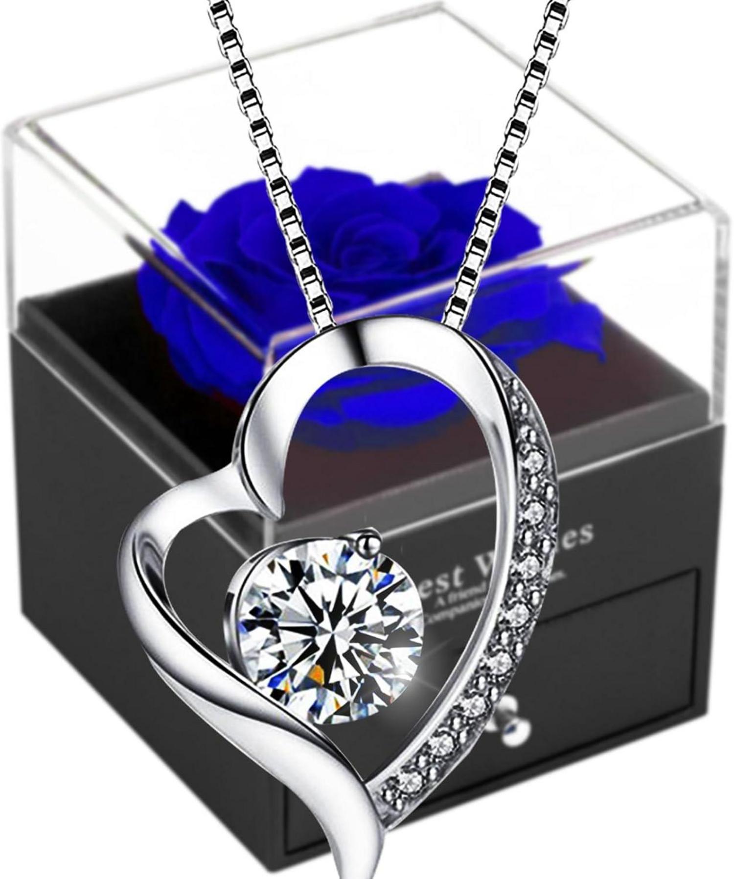 Ewige Blaue Infinity Rosen Geschenkbox 925er Silberhalskette