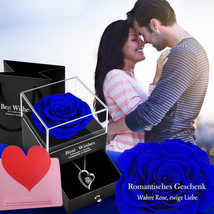 Blaue Infinity Rose mit 925er Sterling Silber Halskette