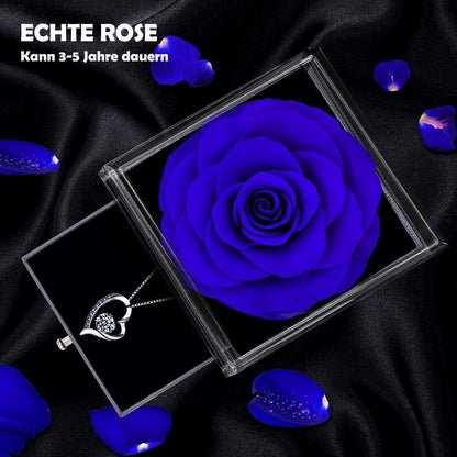 Ewige Blaue Infinity Rosen Geschenkbox 925er Silberhalskette