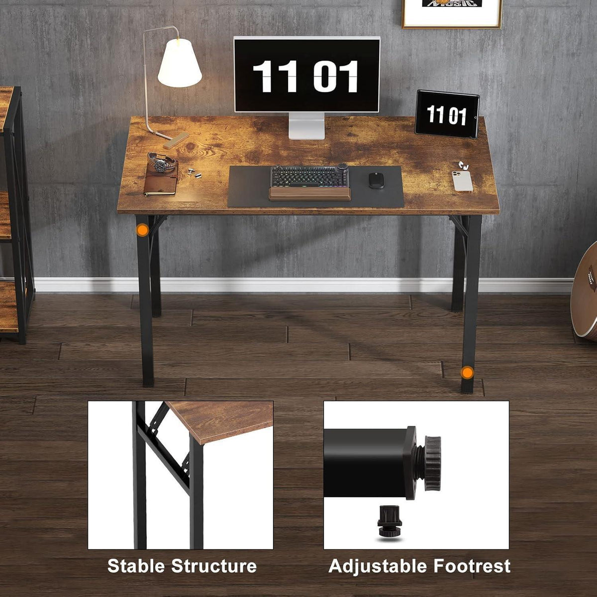 Klapptisch 100x60cm Retro/Schwarz - Moderner Schreibtisch für Home Office